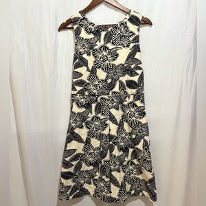 J. Crew Fit & Flare Dress Polynesian Floral Women’s Black Beige Sleeveless SZ 6‎